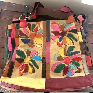 Colorful Floral Leather Shoulder Bag